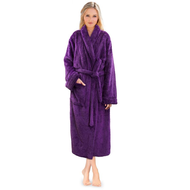 PAVILIA Premium Womens Plush Soft Robe Fluffy Warm, Fleece Faux Shearling Shaggy Bathrobe, 1 of 9