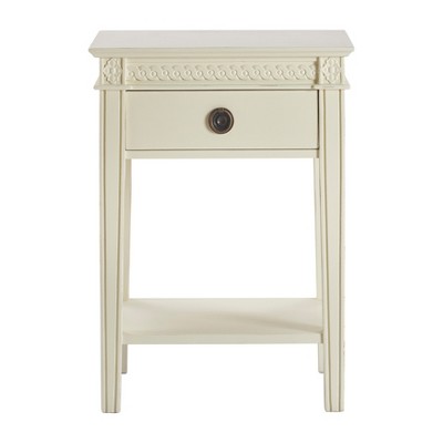 Vintage Cream Wood End Table with Storage Drawer