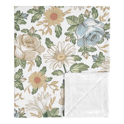 Image of Sweet Jojo Designs Girl Baby Security Blanket Vintage Floral Blue and Yellow