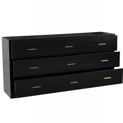Modern Black 9-Drawer Dresser for Bedroom Large Storage Wide Chest of Drawers Sturdy Safe Furniture