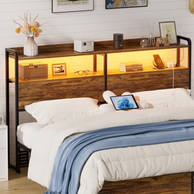 Aheaplus Storage Headboard, Head Board with Charge Station and LED Light