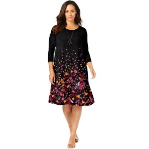 Jessica London Stretch Knit Three-Quarter Sleeve T-Shirt Dress - 1 of 4