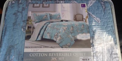 King 3pc French Country Toile Cotton Reversible Quilt Set Yellow/white ...