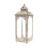 HomeRoots Set of Two Beige Distressed Ornate Glass And Metal Floor Lantern Candle Holders - 4 of 4