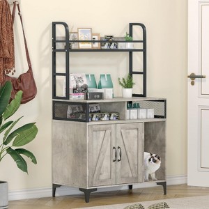 Litter Box Enclosure with Storage Shelves and Doors 2-in-1 Hidden Cat Litter Box Enclosure - 1 of 4
