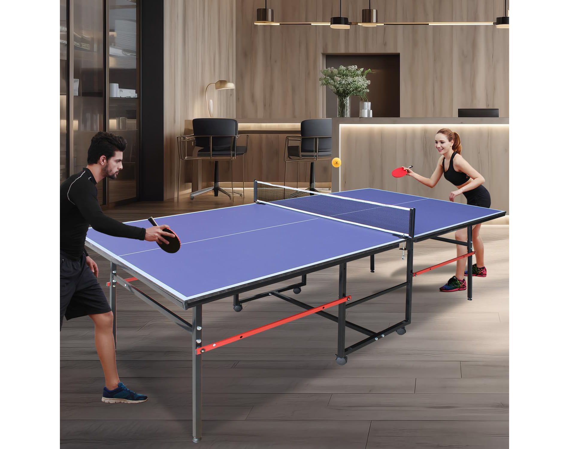 Professional Outdoor Table Tennis Tables,8FT Indoor/Outdoor Portable Ping Pong Table Game with Net for Adults/Teens