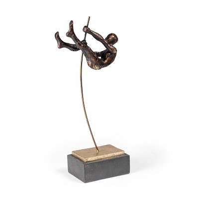 HomeRoots 15" Bronze Resin Pole Vaulting Man Tabletop Sculpture