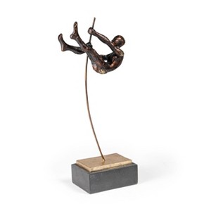 HomeRoots 15" Bronze Resin Pole Vaulting Man Tabletop Sculpture - 1 of 4