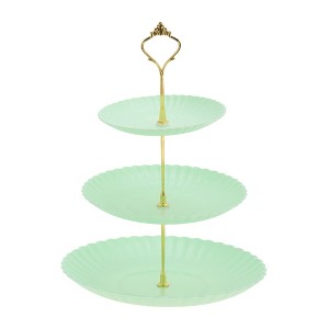Unique Bargains 3 Tier Dessert Cupcake Stand Wave Style with Tiered Serving Tray for Donuts Fruits Green Gold Tone - 1 of 4