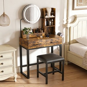 KTMBDW Vanity Desk with Mirror and Lights, Makeup Vanity Table with 2 Drawers & Storage Shelves, 3 Color Modes, Modern Dressing Table for Bedroom - 1 of 4