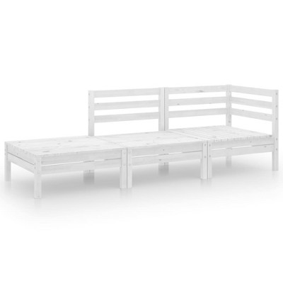 vidaXL 3 Piece Patio Lounge Set White Solid Wood Pine