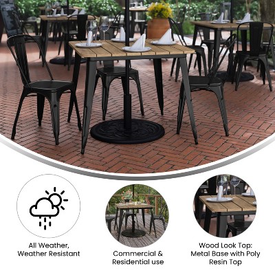 Declan 36" Square Brown Poly Resin Top Black Steel Base Dining Table