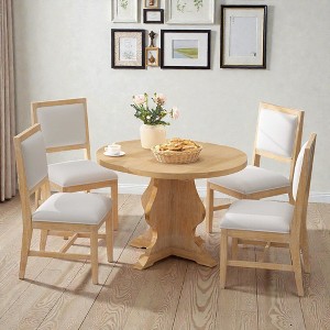 Mshliw Farmhouse 5-Piece Extendable Dining Table Set with 4 Upholstered Chairs, Wood Dining Set with 15.7" Leaf for Dining Room and Kitchen - 1 of 4