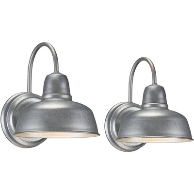 John Timberland Urban Barn Rustic Wall Light Sconces Set of 2 Galvanized Steel Hardwire 8 1/2" Fixture Downlight for Living Room