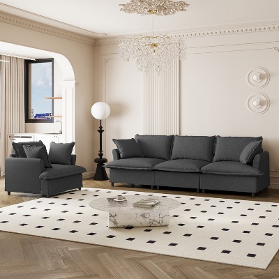 Modular Chenille Upholstered Sectional Sofa, 3 Seater Sofa with Armchair or Movable Ottoman, Indoor Furniture Sofa Set - ModernLuxe
