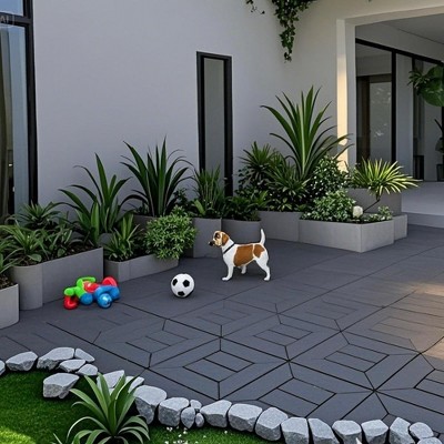 Chic Crate-12In DIY Interlocking Balcony Deck Tiles – Indoor/Outdoor | Easy Install | 44Pcs Dark Gray