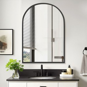 PexFix 39.4" x 24.5" Arched Black Bathroom Medicine Cabinet with Mirror Metal Framed Wall Mounted Recessed Cabinets for Bathroom Vanity with 2 Shelves - 1 of 4