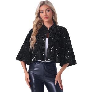Allegra K Women's Velevet Cape Bridal Cover Up Evening Shawl Wraps Sequin Bolero Shrug - 1 of 4