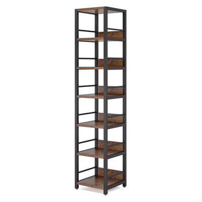 Lirago Brown Engineered Wood and Metal 6-Tier Corner Shelf 13.4x13.4x74.8 Inch Space Saving Storage Rack
