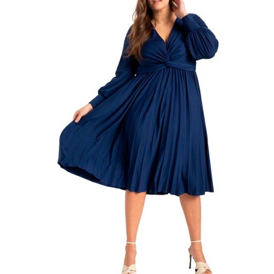 ELOQUII Women's Plus Size Knot Front Pleated Skirt Dress - 14, Ocean Cavern
