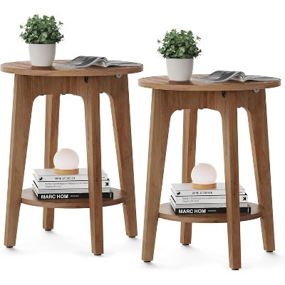 Side Table, Small Round End Table with Lower Shelf, Nightstand for Small Spaces, Living Room, Bedroom