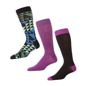 Memoi Men's 3 Pair Pack Asymmetrical Cotton Blend Crew Socks - 1 of 2