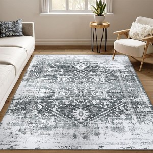 Washable Rug Vintage Medallion Non Slip Non Shedding Rugs Low Pile Foldable Accent Rug for Living Room Bedroom - 1 of 4