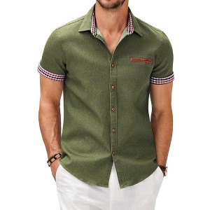 COOFANDY Men's Casual Short Sleeve Button Down Dress Shirt Plaid Collar Denim Work Shirts - 1 of 4
