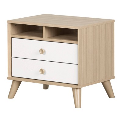 Yodi 2 Drawer Kids' Nightstand Soft Elm/White - South Shore: Small Toddler Nightstand with Drawers, Particle Board