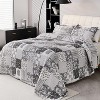 Vintage Black, White & Grey Floral Plaid Quilted Bedding Set, 3-Piece Artistic Cotton Quilt with Pillow Shams, King - 4 of 4