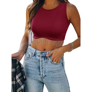 Nlife Womens Western Sparkly Fringe Sleeveless Crop Tops Cowgirl Going Out Cropped Tank Tops with Glitter Tassel - 1 of 4