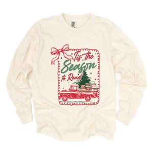 Tis The Season To Read Red Truck - Women's Garment Dyed Long Sleeve Graphic T-Shirt - 1 of 4