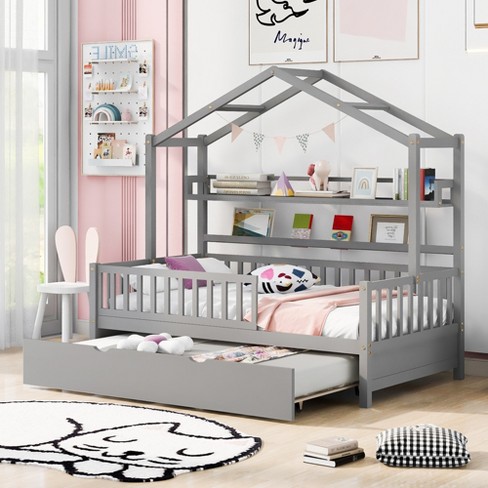 House bed deals frame with trundle