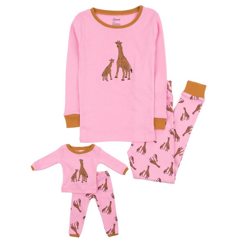 Leveret Girl and Doll Matching Cotton Animal Design Pajamas, 1 of 5