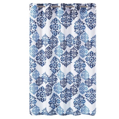 Alessandra Medallion Shower Curtain with Liner Blue - Hookless