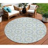 Sky Blue Ivory And Artichoke Green Floral Medallion Washable Indoor Outdoor Area Rug - 2 of 4