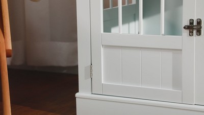 Small White Wooden Dog Crate End Table with Triple Doors