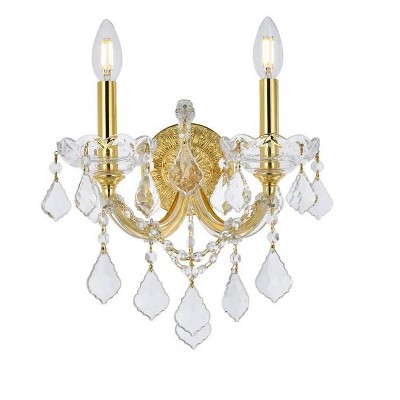 Elegant Lighting Maria Theresa 2 light Gold Wall Sconce Clear Royal Cut Crystal
