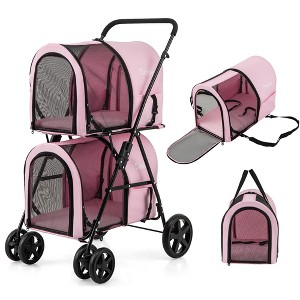Tangkula 4-in-1 Double Pet Stroller w/ Detachable Carrier Travel Carriage for Cats - 1 of 4