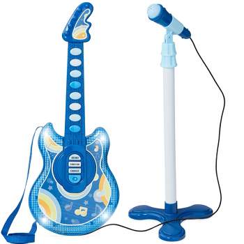 Best Choice Products 19in Kids Flash Guitar, Pretend Play Musical Instrument Toy for Toddlers w/ Mic, Stand