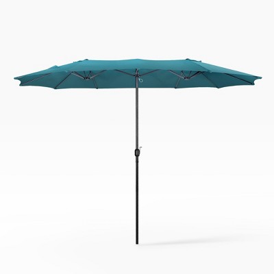 15 ft Dark Green Polyester Double-Top Rectangle Patio Umbrella with Alloy Steel Pole
