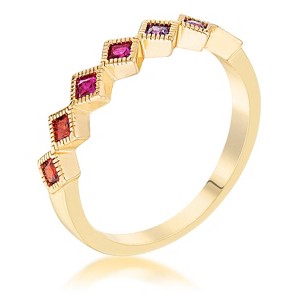 Slickblue Boho Chic Multi-Color CZ Half Eternity Band, Rose Gold, Gold, or Silver Plated, Ombre Princess Cut Design, Size 5-10 - 1 of 3