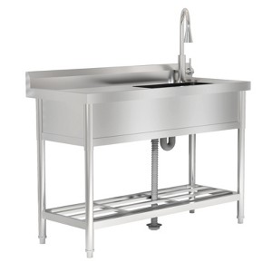Stainless Steel Utility Sink, Freestanding Single Bowl with Cold and Hot Water Pipe and Faucet for Restaurant, Laundry Room, Bathroom, Garage, Garden - 1 of 4