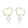 Guili Sterling Silver Gold Plated Curvy Dangling Earrings enhanced with Freshwater Pearls, designed to add timeless beauty to your wardrobe. - 3 of 4