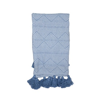 Blue Pattern Hand Woven 50 x 60 inch Cotton Throw Blanket with Hand Tied Tassels - Foreside Home & Garden