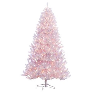 6.5ft Puleo Pre-Lit White Northern Fir Artificial Christmas Tree Clear Lights: Hinged Branches, 400 Incandescent Bulbs - 1 of 3