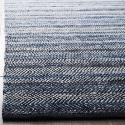 Blue Striped Kilim Wool and Cotton 5' x 8' Area Rug