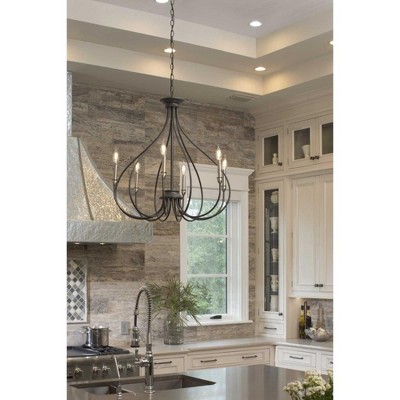 Graphite and Nickel 6-Light Steel Chandelier with Candle Accents