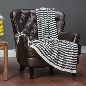 Chanasya Black White Stripe Knit Acrylic Throw Blanket (50x65 Inches) - 1 of 4
