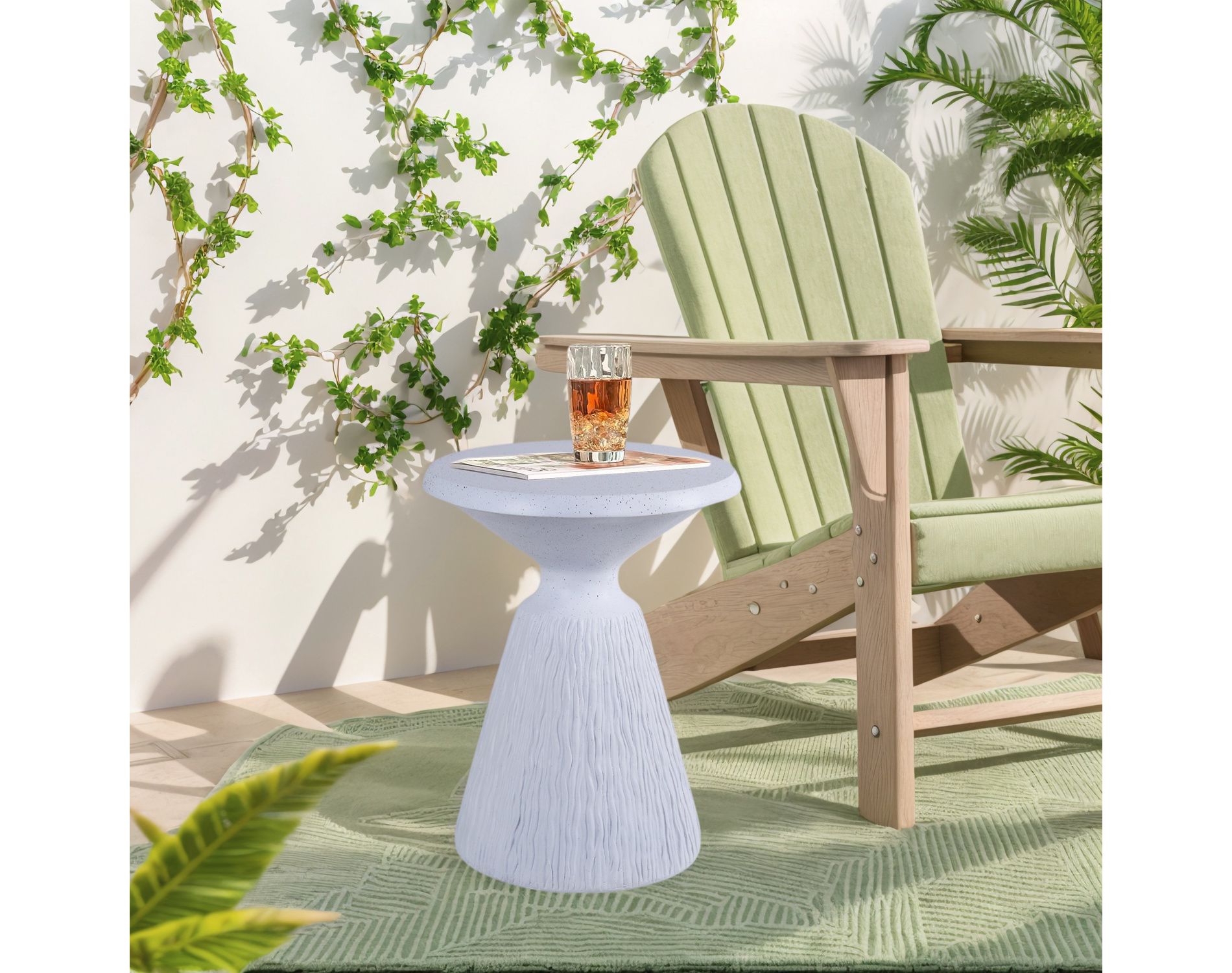 GDFStudio Zila Outdoor Lightweight Concrete Round End Table, Aqua Gray